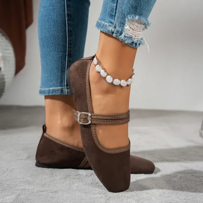 Chaussures confortables quotidiennes à bout carré et bride à boucle pour femmes
