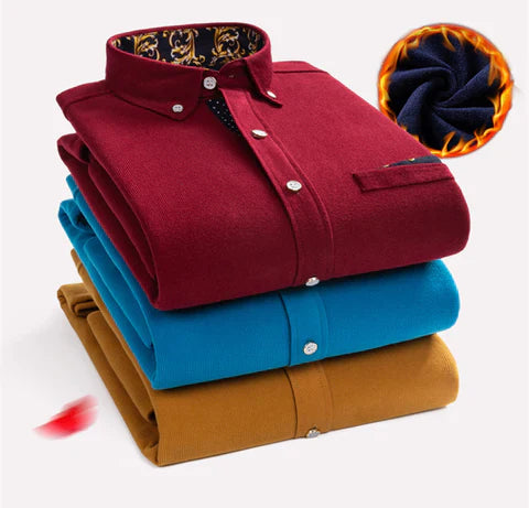 Surchemise en velours côtelé doublée polaire pour homme, à col rabattu