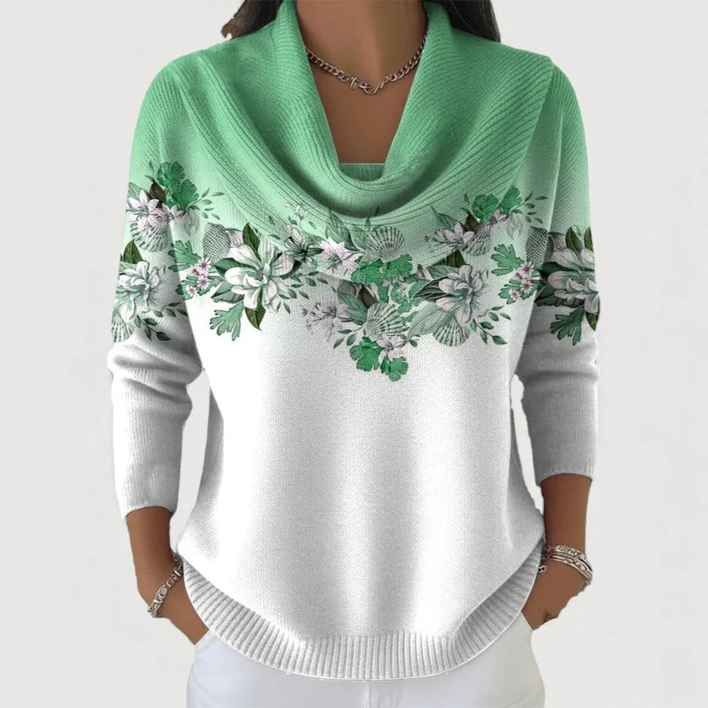 Pull Femme à Col Snood avec Bordure Fleurie