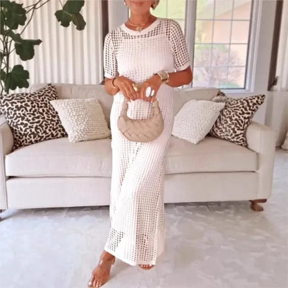 Ensemble robe nuisette et superposition en dentelle au crochet pour femme