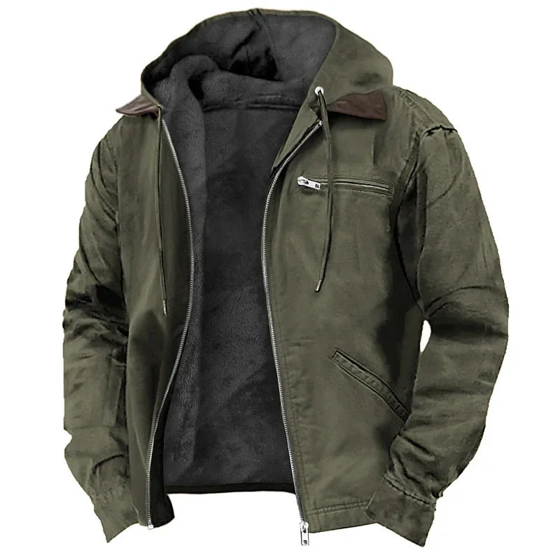 Veste zippée à capuche doublée polaire coupe-vent pour homme