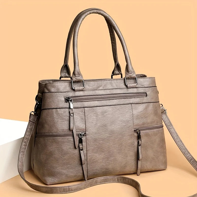 Sac Cabas Femme Organisé en Similicuir Vegan à Multiples Poches