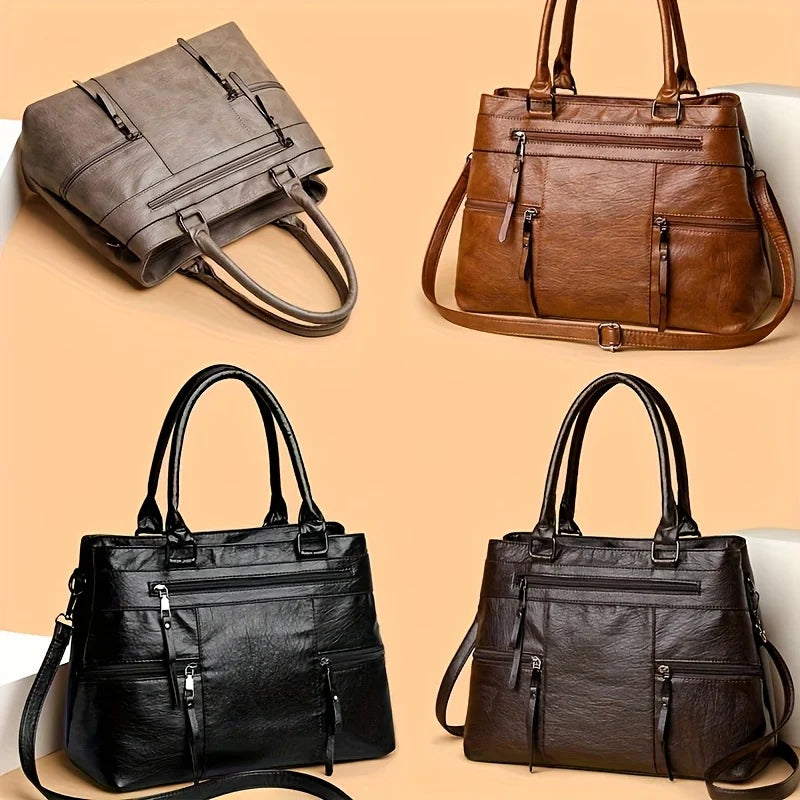Sac Cabas Femme Organisé en Similicuir Vegan à Multiples Poches