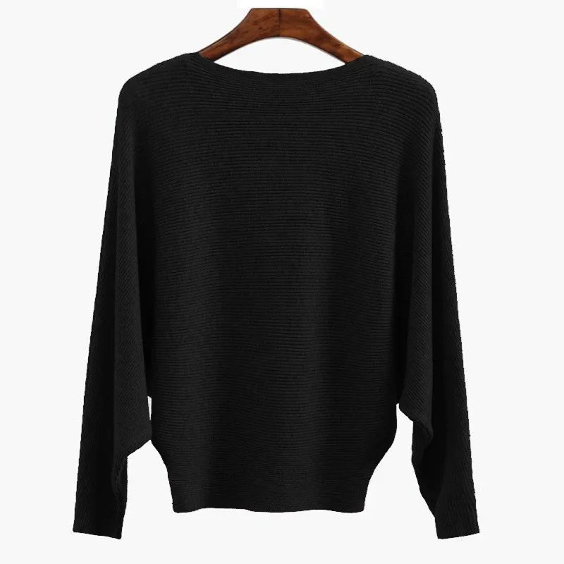 Pull tunique oversize à col bateau et manches chauve-souris en maille côtelée pour femme