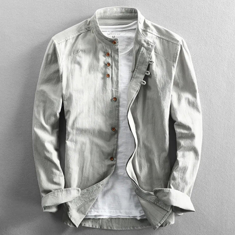 Chemise décontractée pour homme en lin mélangé d'inspiration japonaise