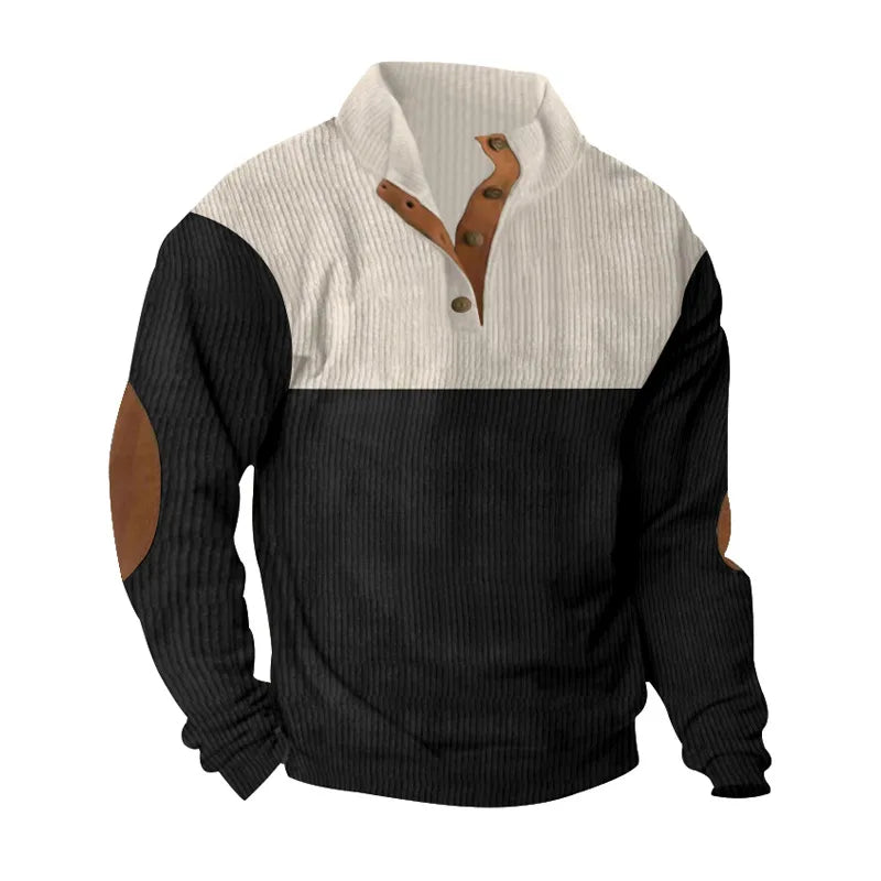 Sweat-shirt en velours côtelé à blocs de couleurs pour homme
