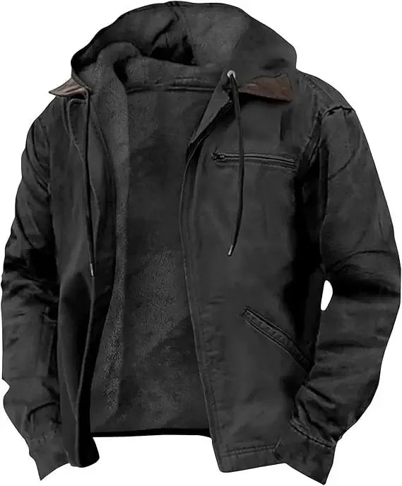 Veste zippée à capuche doublée polaire coupe-vent pour homme