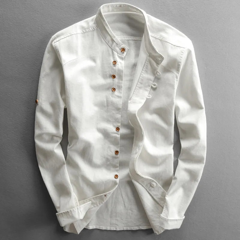 Chemise décontractée pour homme en lin mélangé d'inspiration japonaise