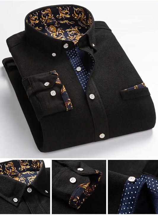 Surchemise en velours côtelé doublée polaire pour homme, à col rabattu