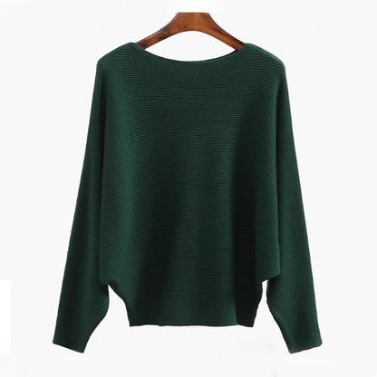 Pull tunique oversize à col bateau et manches chauve-souris en maille côtelée pour femme