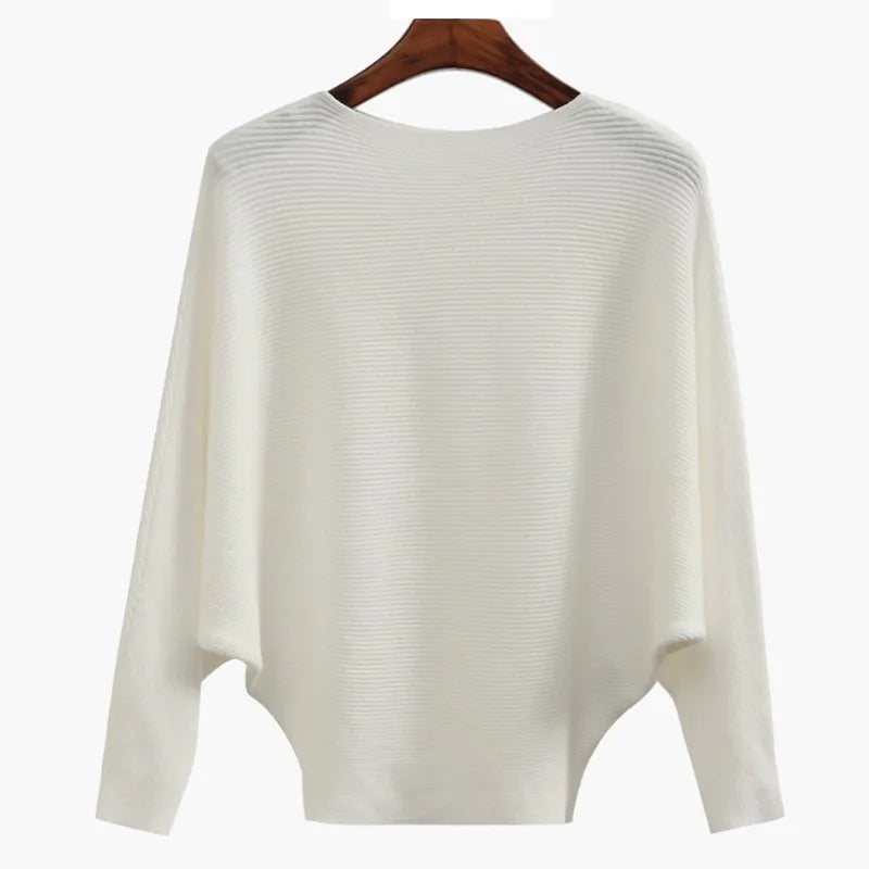Pull tunique oversize à col bateau et manches chauve-souris en maille côtelée pour femme