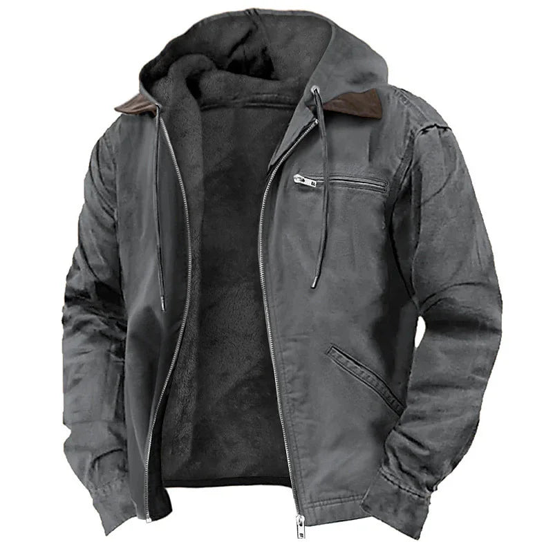 Veste zippée à capuche doublée polaire coupe-vent pour homme