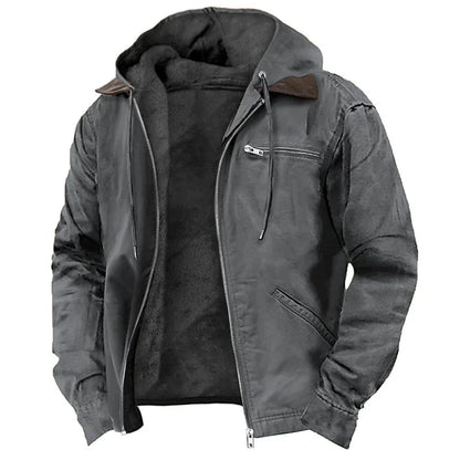 Veste zippée à capuche doublée polaire coupe-vent pour homme