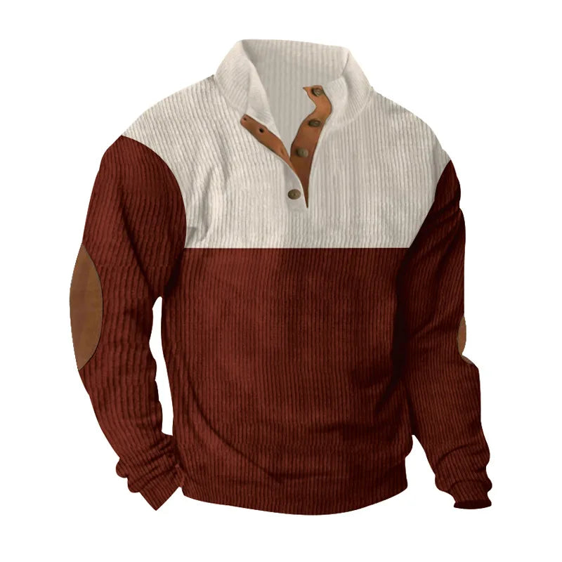 Sweat-shirt en velours côtelé à blocs de couleurs pour homme