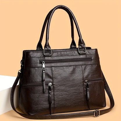 Sac Cabas Femme Organisé en Similicuir Vegan à Multiples Poches