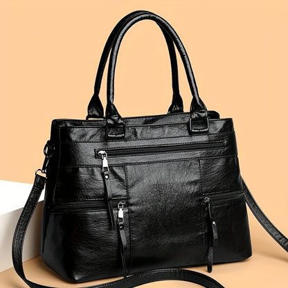 Sac Cabas Femme Organisé en Similicuir Vegan à Multiples Poches