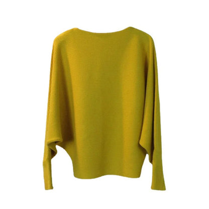 Pull tunique oversize à col bateau et manches chauve-souris en maille côtelée pour femme