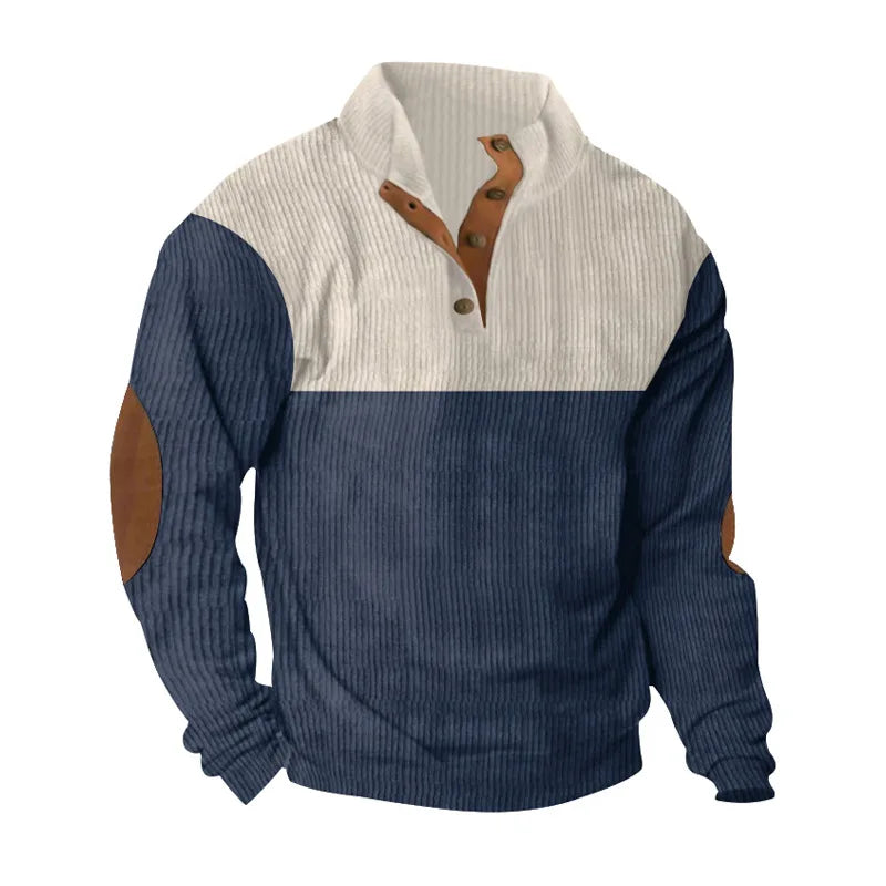 Sweat-shirt en velours côtelé à blocs de couleurs pour homme