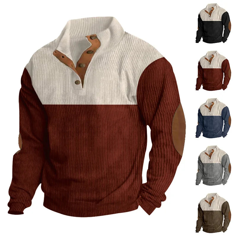 Sweat-shirt en velours côtelé à blocs de couleurs pour homme