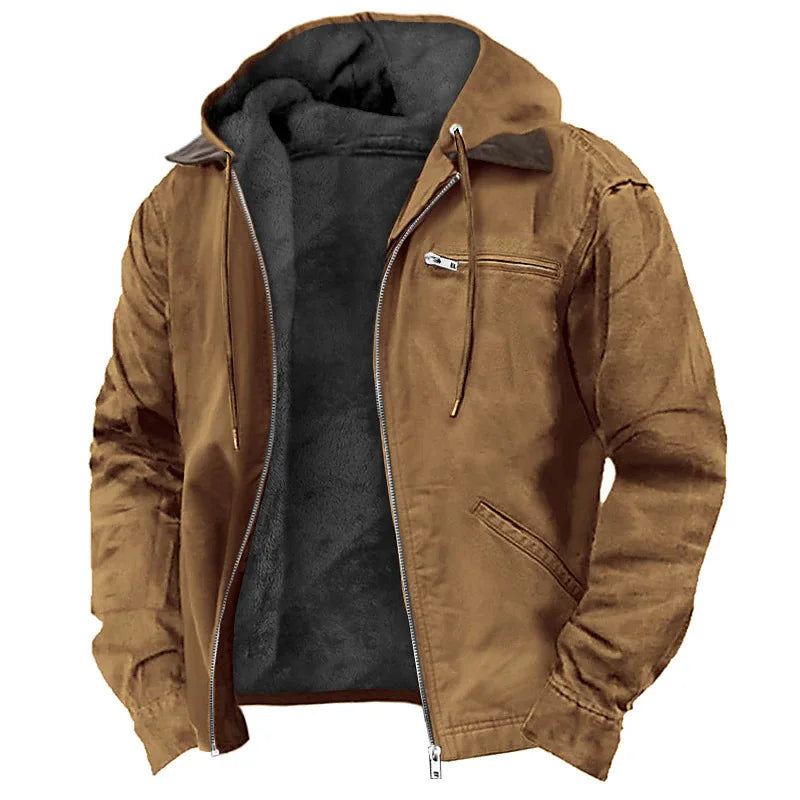 Veste zippée à capuche doublée polaire coupe-vent pour homme
