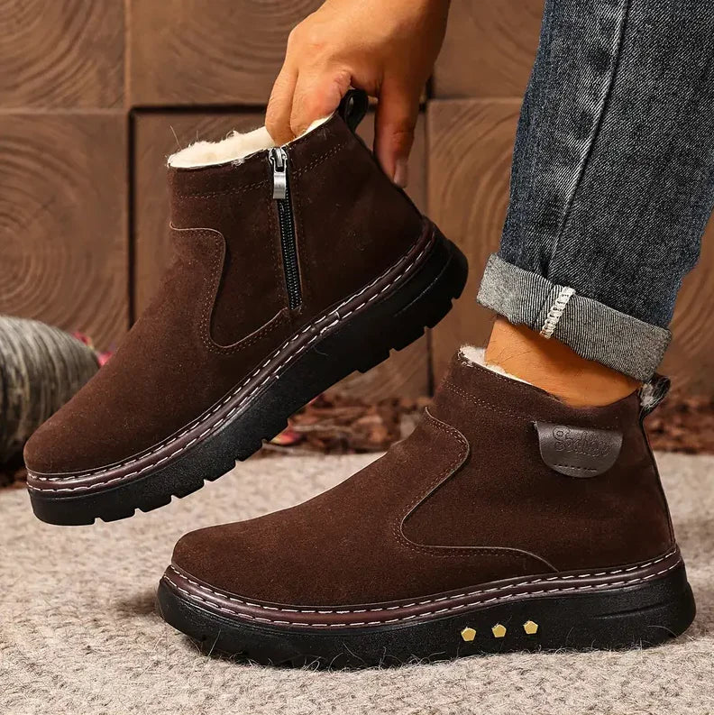 Bottes d'hiver confortables pour hommes, doublées en polaire et zippées