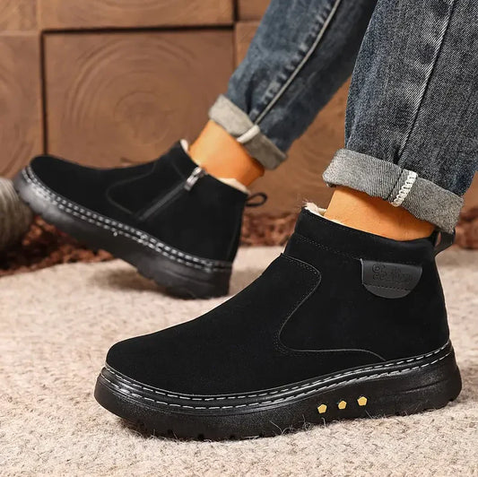 Bottes d'hiver confortables pour hommes, doublées en polaire et zippées