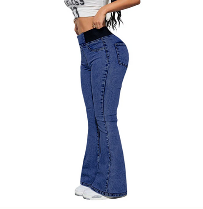 Jean évasé stretch taille haute pour femme