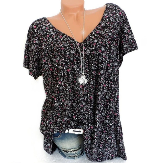 Tunique d'été à col en V et imprimé floral pour femme