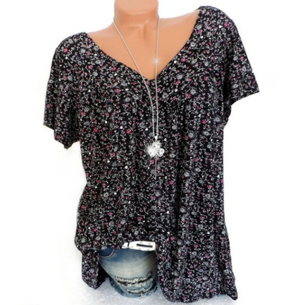 Tunique d'été à col en V et imprimé floral pour femme