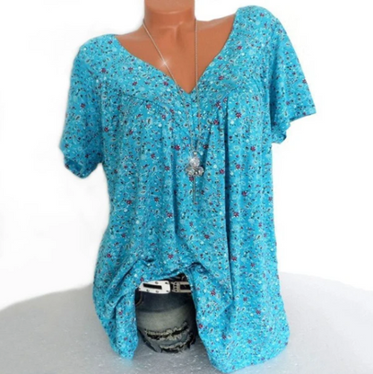 Tunique d'été à col en V et imprimé floral pour femme