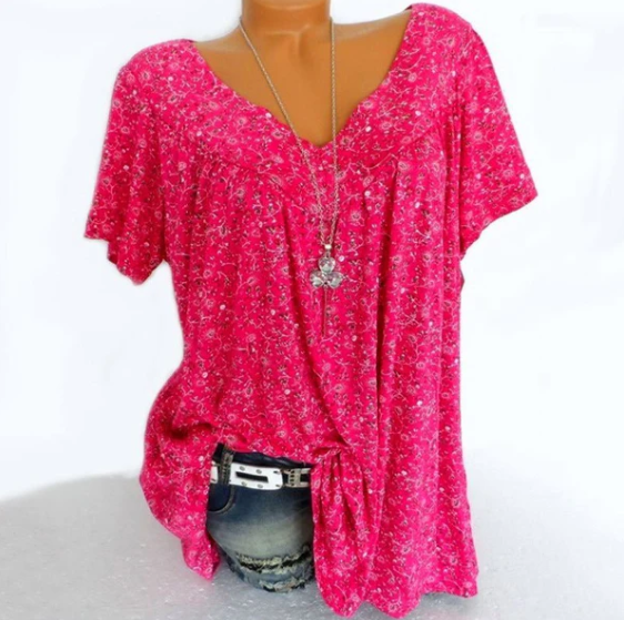 Tunique d'été à col en V et imprimé floral pour femme