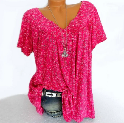 Tunique d'été à col en V et imprimé floral pour femme