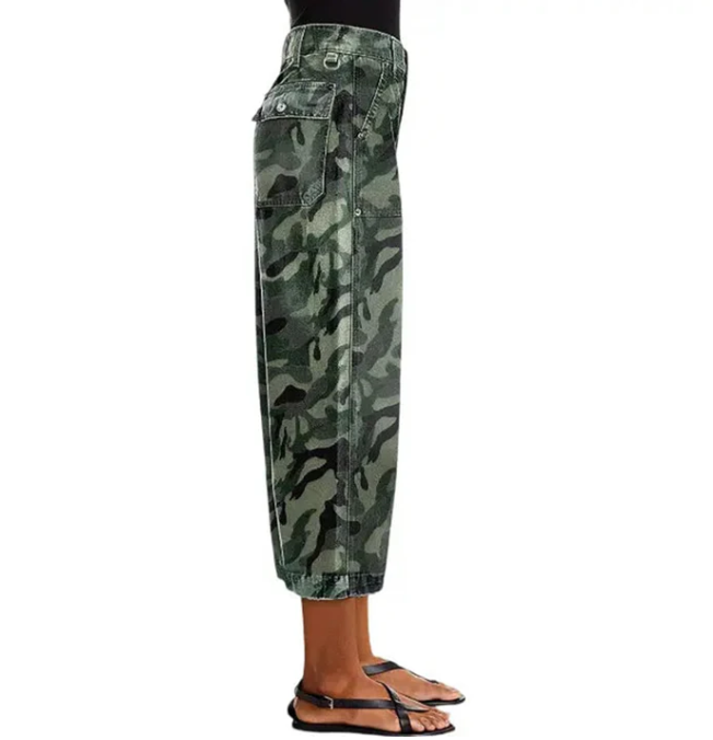 Pantalon large taille haute camouflage urbain pour femme