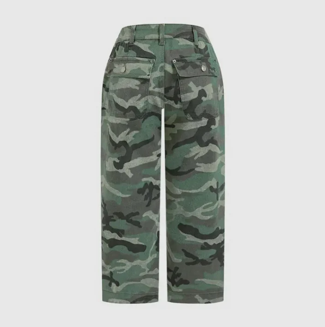 Pantalon large taille haute camouflage urbain pour femme