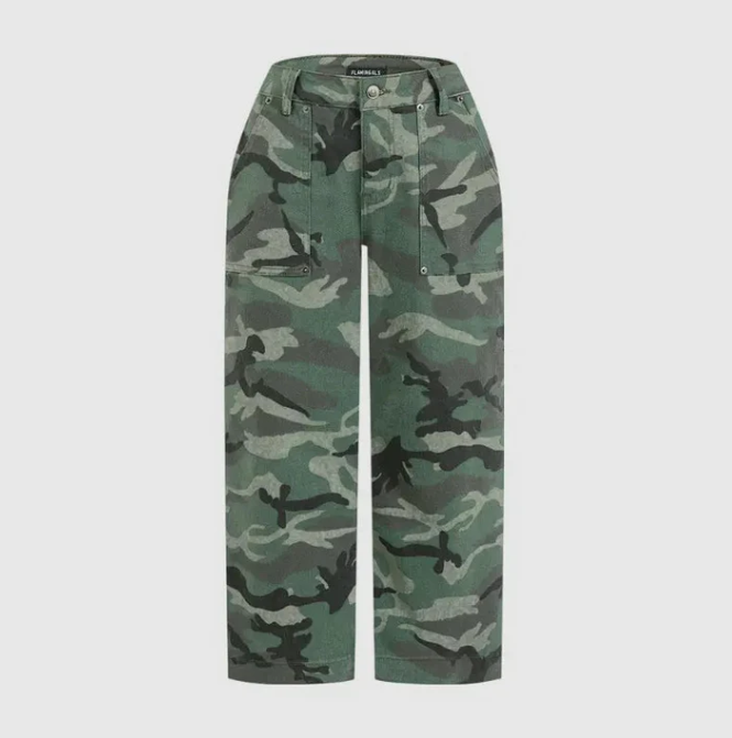 Pantalon large taille haute camouflage urbain pour femme