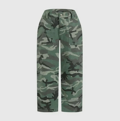 Pantalon large taille haute camouflage urbain pour femme