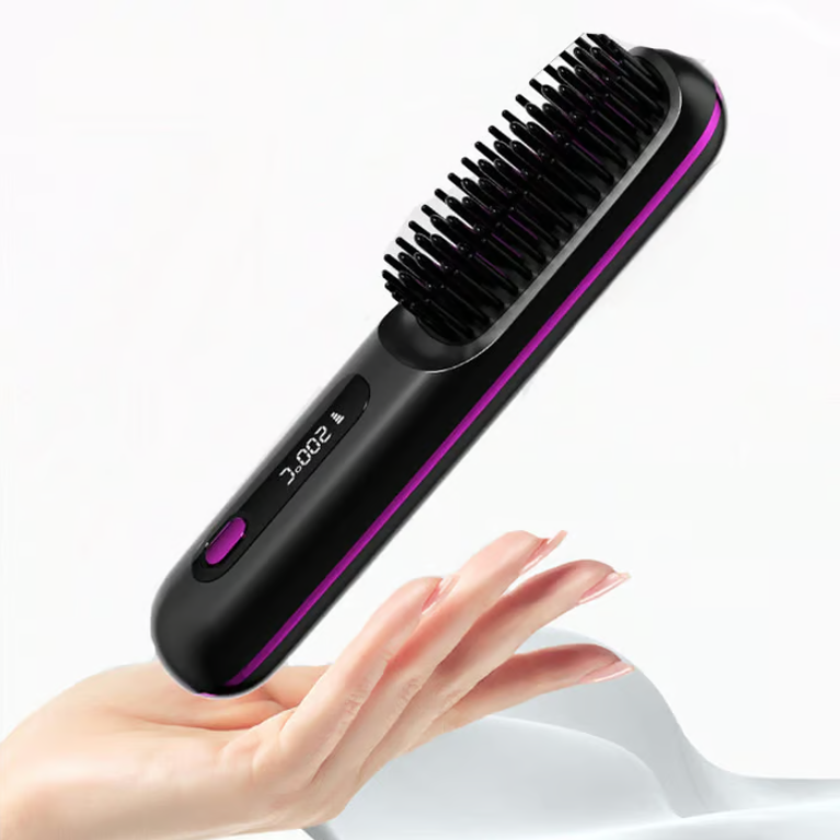 Brosse lissante chauffante sans fil en céramique