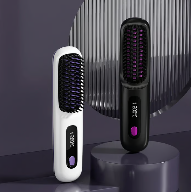 Brosse lissante chauffante sans fil en céramique