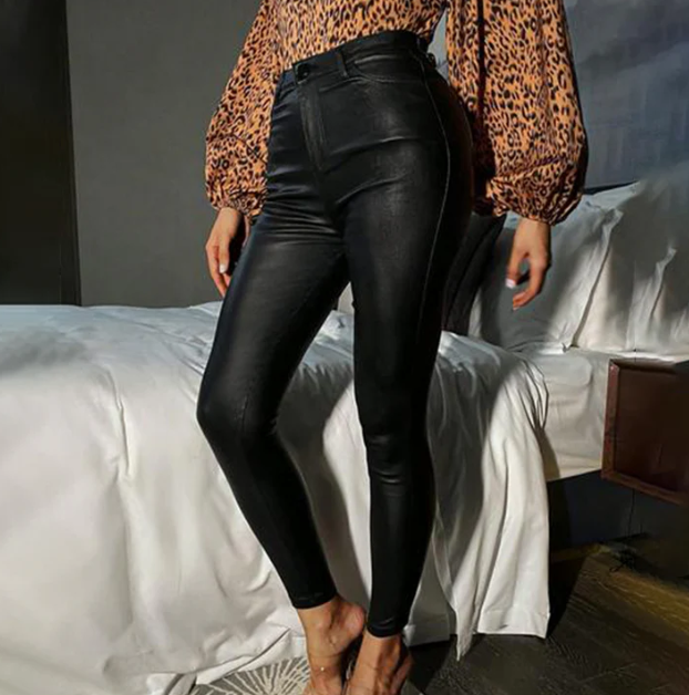 Pantalon slim en PU raffiné pour femme – Un style polyvalent au quotidien