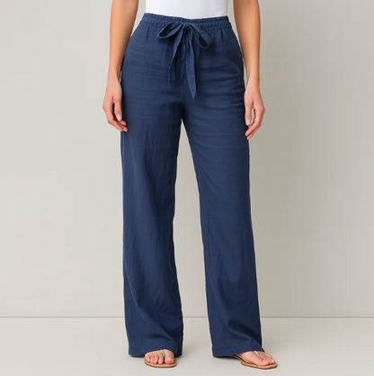 Pantalon à cordon de serrage léger en lin mélangé pour femme