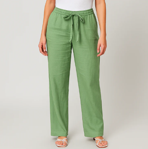 Pantalon à cordon de serrage léger en lin mélangé pour femme