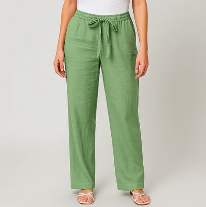 Pantalon à cordon de serrage léger en lin mélangé pour femme
