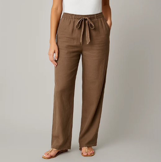 Pantalon à cordon de serrage léger en lin mélangé pour femme