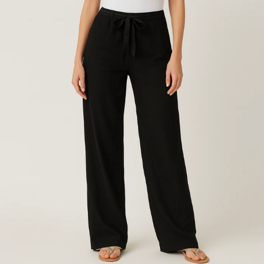 Pantalon à cordon de serrage léger en lin mélangé pour femme
