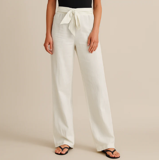 Pantalon à cordon de serrage léger en lin mélangé pour femme