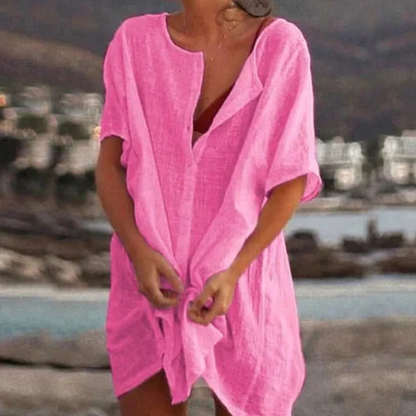 Chemisier ample à manches courtes pour femme, couleur unie