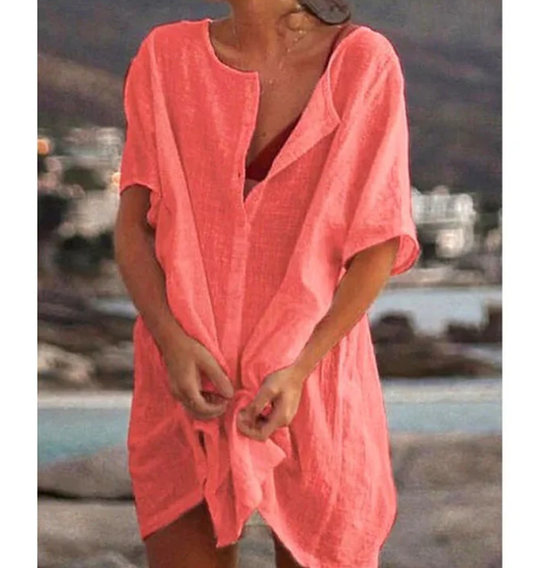 Chemisier ample à manches courtes pour femme, couleur unie