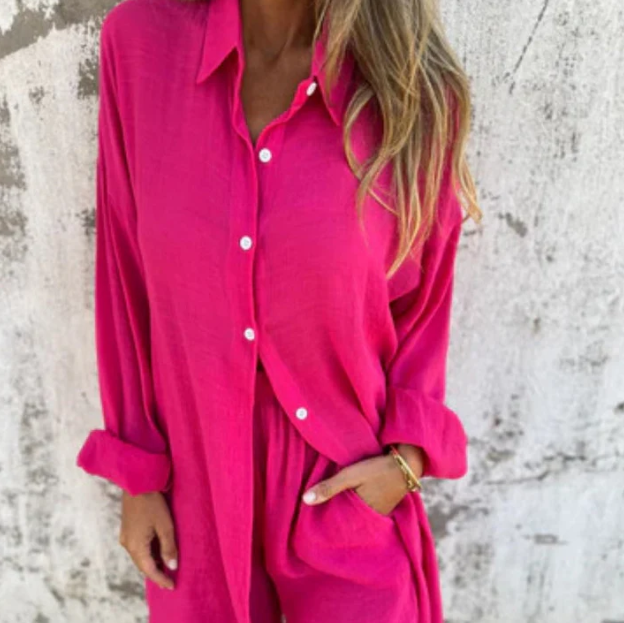Ensemble deux pièces pour femme : chemise à manches longues et short décontractés