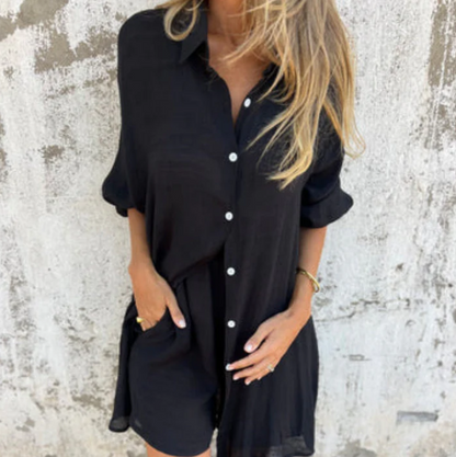 Ensemble deux pièces pour femme : chemise à manches longues et short décontractés