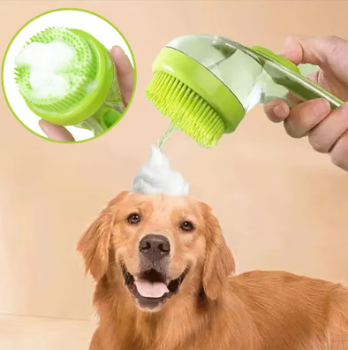 Brosse de bain pour animaux avec distributeur de shampoing et poils de massage doux